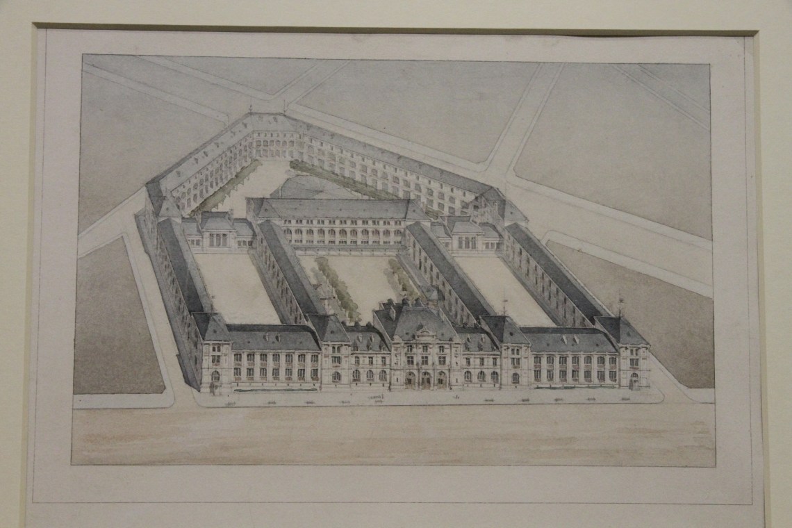 Eugène Train, Avant projet pour le lycée Voltaire (Paris XIe), vue à vol d'oiseau.